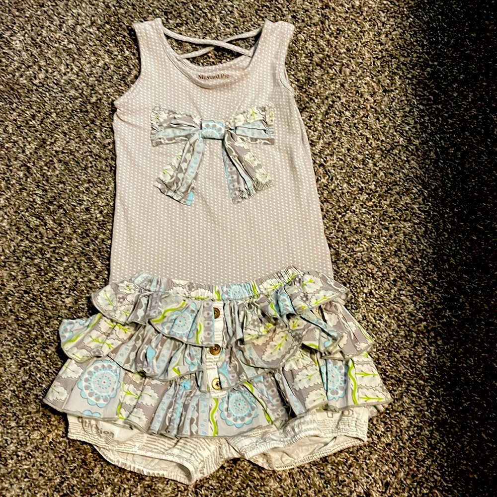Mustard Pie Tan, Cream and Blue Kids Matching Set